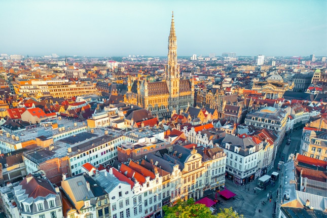 Aerial view of the city center of Brussels, Belgium.